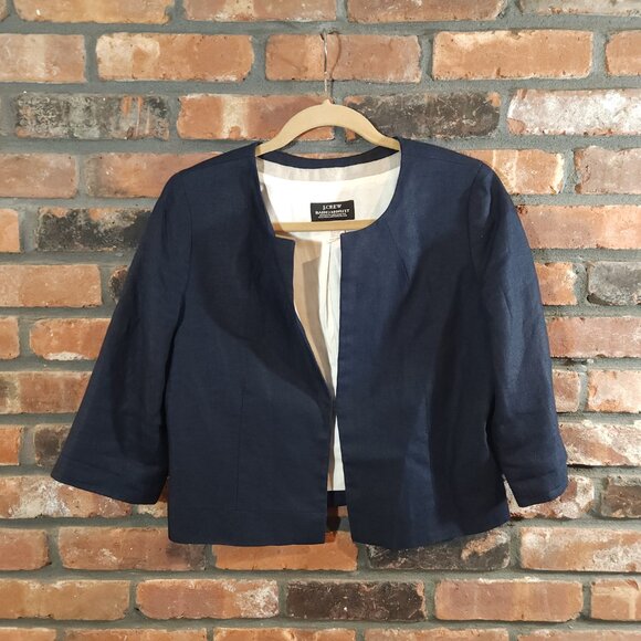 J. Crew Baird McNutt Cropped Irish Linen Jacket in Navy Blue Workwear Women's 8 - Picture 5 of 11